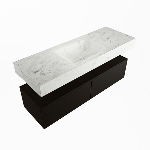 Mondiaz ALAN-DLUX Ensemble de meuble - 130cm - meuble Urban mat - 2 tiroirs - Lavabo Cloud Opalo suspendu - vasque Centre - 0 trous de robinet SW806292