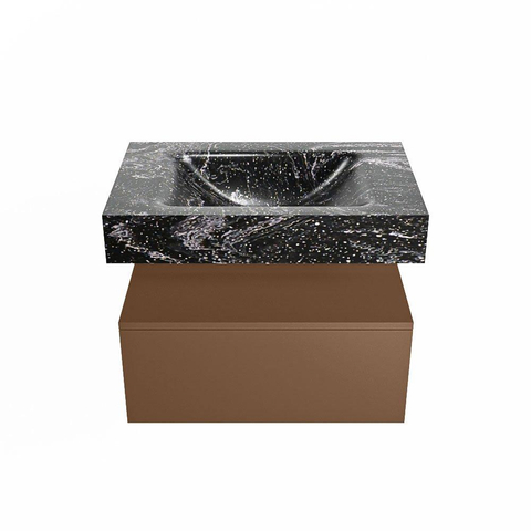 Mondiaz ALAN-DLUX Ensemble de meuble - 70cm - meuble Rust mat - 1 tiroir - Lavabo Cloud Lava suspendu - vasque Centre - 0 trous de robinet SW808340