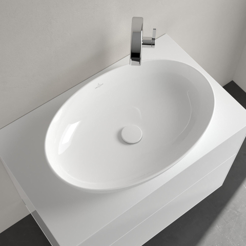 Villeroy & Boch Artis opzetwastafel ovaal - 61x41x12.5cm CeramicPlus - zonder kraangat - zonder overloop - Stone White (mat wit) SW209529