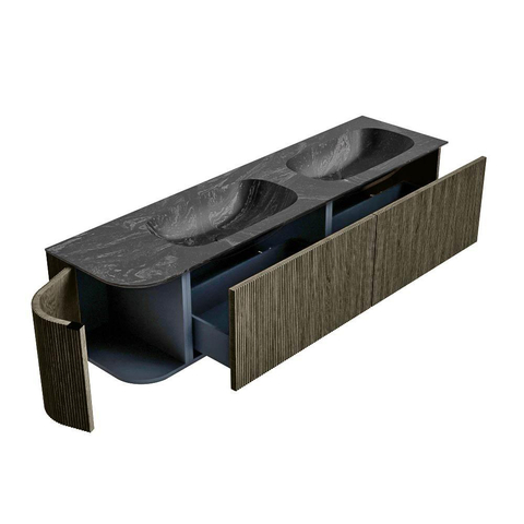 Mondiaz KURVE-DLUX Badkamermeubelset - 175x46x40cm - 2 lade - 1 deur - wastafel solid surface - dubbel / rechts - zonder kraangat - Shadow SW1414708
