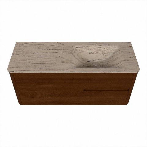 Mondiaz CIRO-DLUX Meuble de salle de bains - 120x45x50cm - Plan vasque solid surface Arena - 1 lavabo à droite - sans trous de robinetterie - 2 tiroirs - Ruby SW1531706