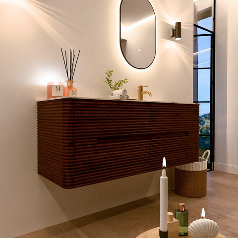 Mondiaz CIRO-DLUX Badkamermeubelset - 130x45x50cm - Solid surface wastafel Nata - 1 wasbak Rechts - 1 kraangat - 4 lades - Ruby SW1532040