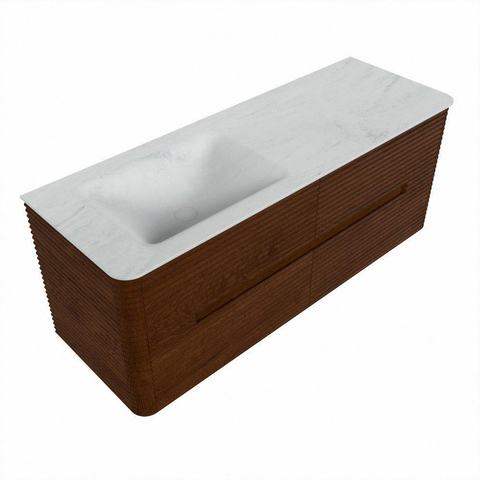 Mondiaz CIRO-DLUX Ensemble de meubles de salle de bains - 130x45x50cm - lavabo en solid surface Opalo - 1 vasque à gauche - sans trous de robinet - 4 tiroirs - Ruby SW1531643
