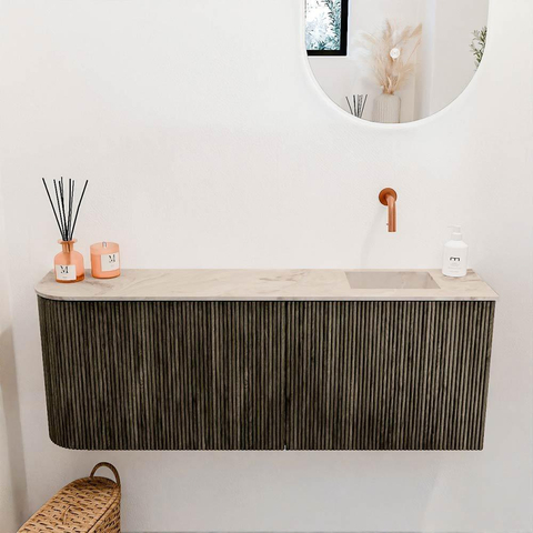 Mondiaz JOYA-DLUX 111.6cm toiletmeubel - ronding links kleur Shadow - Wastafel FAYE positie Rechts Zonder kraangat kleur Frappe. SW1422709