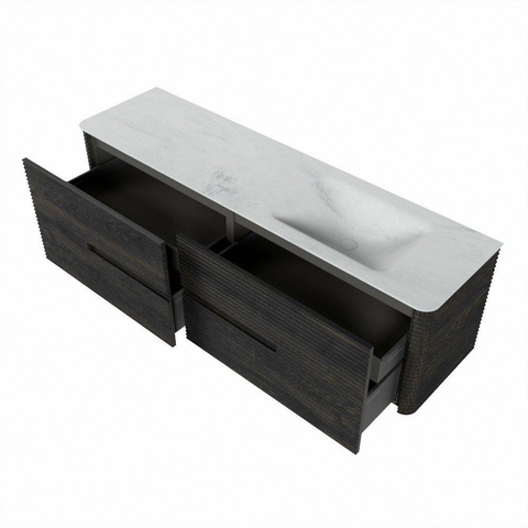 Mondiaz CIRO-DLUX Ensemble de meubles de salle de bains - 170x45x50cm - plan vasque Solid surface Opalo - 1 vasque à droite - sans trous de robinet - 4 tiroirs - Shadow SW1532436