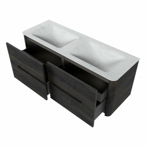 Mondiaz CIRO-DLUX Ensemble de meubles de salle de bains - 130x45x50cm - Plan vasque solid surface Opalo - 2 vasques double - 2 trous de robinetterie - 4 tiroirs - Shadow SW1532458