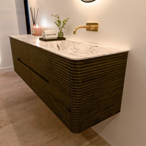 Mondiaz CIRO-DLUX Badkamermeubelset - 160x45x50cm - Solid surface wastafel Glace - 1 wasbak Rechts - zonder kraangaten - 4 lades - Shadow SW1532242