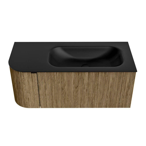 Mondiaz KURVE Ensemble de meuble de salle de bains - 105x46x40cm - 1 tiroir - 1 porte - lavabo solid surface - droite - 1 trou de robinet - Dusk SW1415120
