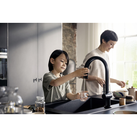 Hansgrohe Aqittura M91 SodaSystem 210, uittrekbare uitloop 1jetsBox, starter set mat zwart SW1567463