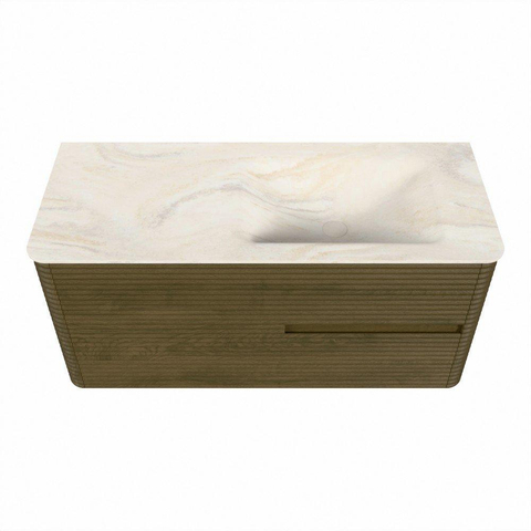 Mondiaz CIRO-DLUX Badkamermeubelset - 110x45x50cm - Solid surface wastafel Ostra - 1 wasbak Rechts - zonder kraangaten - 2 lades - Dusk SW1532919