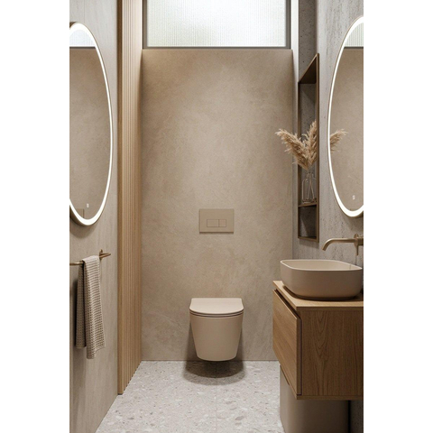 QeramiQ Dely Pack WC - 36,3x51,7cm - à fond creux - sans bride - réservoir encastré Geberit UP320 - abattant WC softclose 35 mm - plaque de déclenchement taupe - boutons rectangulaires - mat beige SW1236506