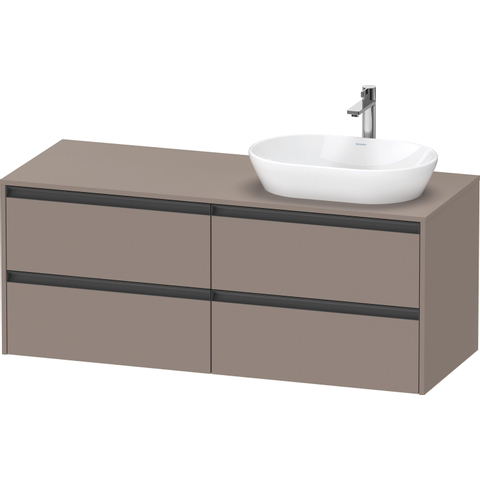 Duravit Ketho.2 Wastafelonderbouwkast - inclusief consoleplaat - met 4 laden - voor waskom rechts - 140x55x56.8cm - met handgrepen antraciet - basalt mat SW772657
