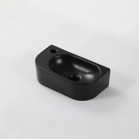 QeramiQ Pure Lave-mains - 40x22x12cm - Gauche - Lisse - demi-rond - 1 trou de robinet - Céramique - Noir mat SW1209556