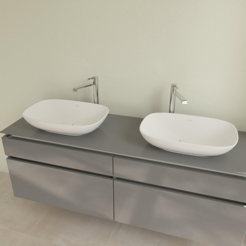 Villeroy & Boch Loop & Friends opzetwastafel - 56x38cm - zonder kraangat - met overloop CeramicPlus - Stone White (mat wit) SW644124