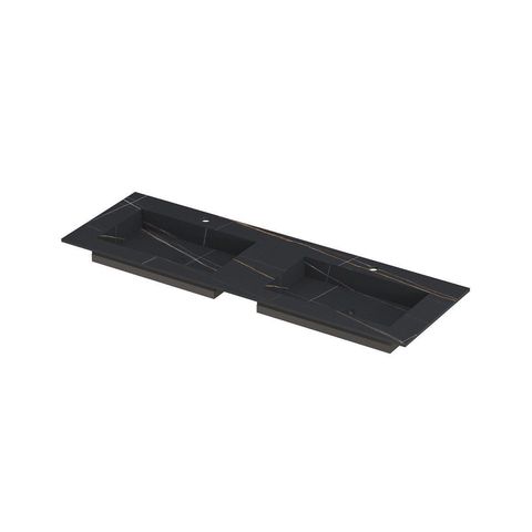 INK Post wastafel - 140x45x1cm - 2 wasbakken - 2 kraangaten - keramiek Lauren black mat SW693475
