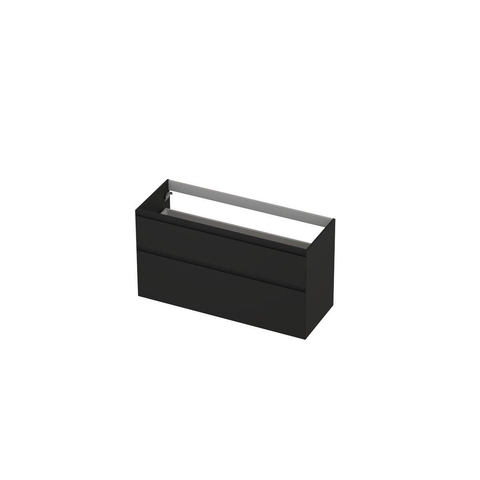 INK Wastafelonderkast - 120x45x65cm - 2 lades - greeploos - MDF lak - Mat zwart SW693376