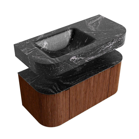 MONDIAZ THOR-DLUX Meuble de salle de bains 100cm arrondi gauche + droite couleur Ruby avec 1 tiroir et 2 portes. Vasque suspendue CLOUD Gauche 1 trou de robinet couleur Lava. SW1467422