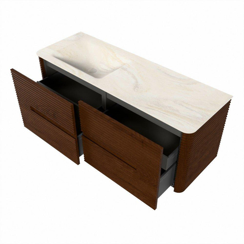 Mondiaz CIRO-DLUX Badkamermeubelset - 130x45x50cm - Solid surface wastafel Ostra - 1 wasbak Links - zonder kraangaten - 4 lades - Ruby SW1531840