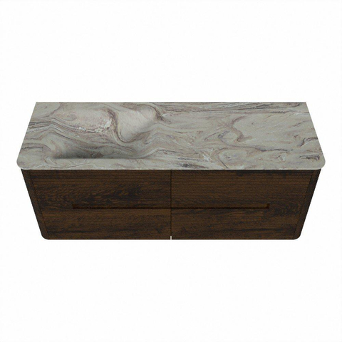 Mondiaz CIRO-DLUX Badkamermeubelset - 130x45x50cm - Solid surface wastafel Glace - 1 wasbak Links - 1 kraangat - 4 lades - Walnut SW1530243