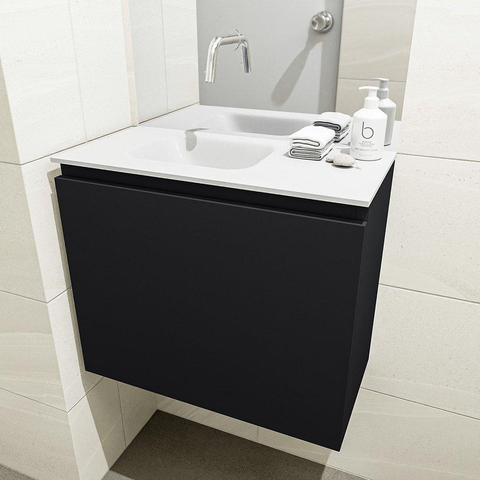 MONDIAZ OLAN Toiletmeubel 60x30x40cm met 0 kraangaten 1 lades urban mat Wastafel Lex links Solid Surface Wit SW473214