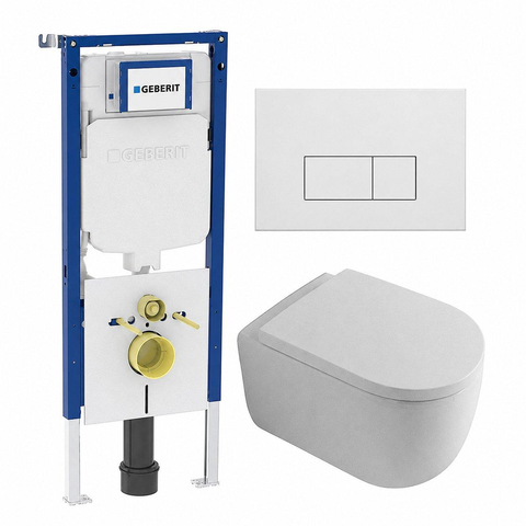 QeramiQ Dely Swirl Toiletset - 36.3x51.7cm - Geberit UP720 Duofix Sigma inbouwreservoir - 35mm zitting - mat witte metalen bedieningsplaat - rechthoekige knoppen - glans wit SW1413882