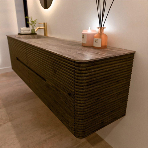Mondiaz CIRO-DLUX Badkamermeubelset - 180x45x50cm - Solid surface wastafel Oza - 1 wasbak Links - 1 kraangat - 4 lades - Shadow SW1532665