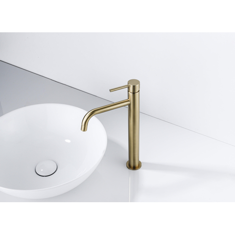 Fortifura Calvi Slim Wastafelkraan - 32cm - verhoogd - opbouw - PVD - geborsteld messing (goud) SW720546