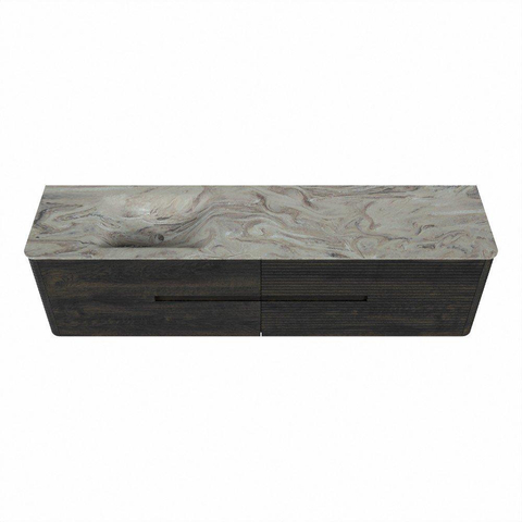 Mondiaz CIRO-DLUX Ensemble de meubles de salle de bains - 190x45x50cm - plan-vasque Solid surface Glace - 1 lavabo à gauche - sans trous de robinet - 4 tiroirs - Shadow SW1532240