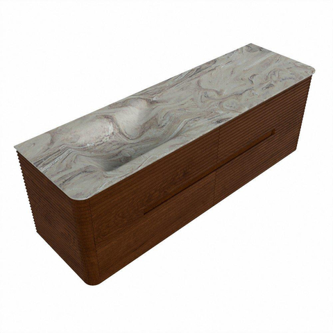 Mondiaz CIRO-DLUX Badkamermeubelset - 150x45x50cm - Solid surface wastafel Glace - 1 wasbak Links - 1 kraangat - 4 lades - Ruby SW1531674