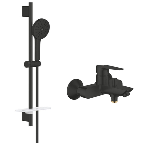 Grohe Start Edge Badmengkraan - Vitalio Joy badset - ronde handdouche - 3 straalsoorten - met houder - matte black (mat zwart) SW1566478