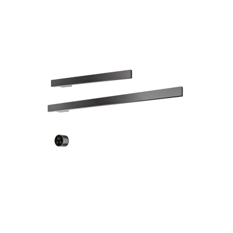 Hotbath &MORE Handdoekradiator - 80x38cm - vierkant - 2 stangen 80cm en 50cm - horizontaal - met schakelaar - PVD - geborsteld gunmetal (antraciet) SW1246143