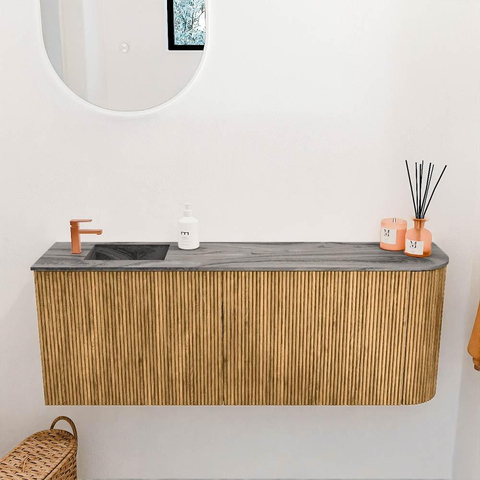 Mondiaz JOYA-DLUX 111.6cm toiletmeubel - ronding rechts kleur Oak - Wastafel FAYE positie Links 1 kraangat kleur Sombra. SW1424283
