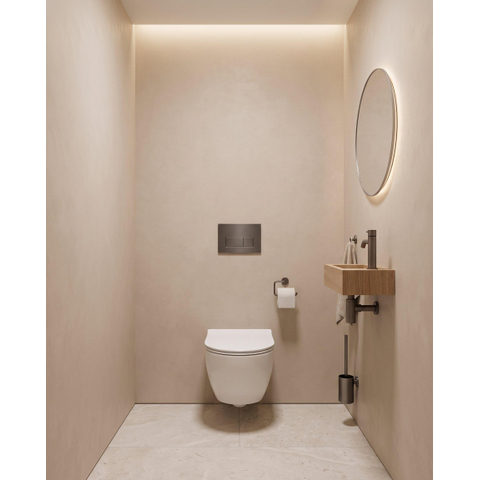 Pack WC QeramiQ Dely Swirl Compact - réservoir encastrable Geberit UP320 - avec bâti-support Burda - abattant slim - plaque de commande en métal gunmetal - boutons rectangulaires - blanc brillant SW1592295