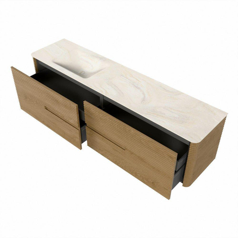 Mondiaz CIRO-DLUX Meuble de salle de bains - 190x45x50cm - Plan-vasque solid surface Ostra - 1 bassin à gauche - 1 trou de robinetterie - 4 tiroirs - Chêne SW1530971