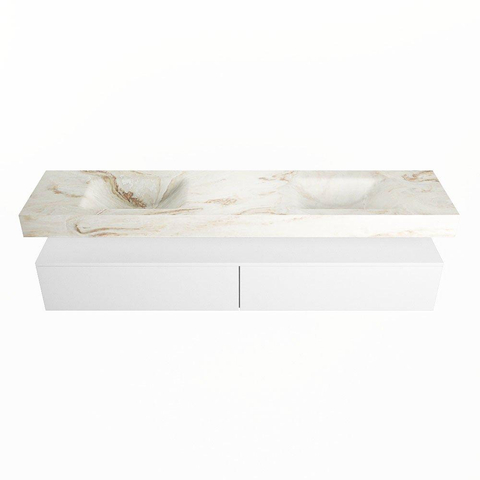 Mondiaz ALAN-DLUX Ensemble de meuble - 200cm - meuble Talc mat - 2 tiroirs - Lavabo Cloud Frappe suspendu - vasque Gauche et droite - 0 trous de robinet SW805324