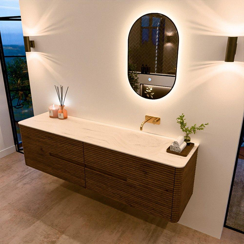 Mondiaz CIRO-DLUX Ensemble de meubles de salle de bains - 180x45x50cm - Plan vasque solid surface Meli - 1 vasque à droite - sans trous de robinet - 4 tiroirs - Dusk SW1533189