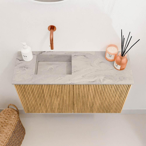 Mondiaz JOYA-DLUX Meuble de salle de bains 70cm - couleur Chêne - Vasque FAYE position Gauche Sans trou de robinet couleur Glace. SW1422019