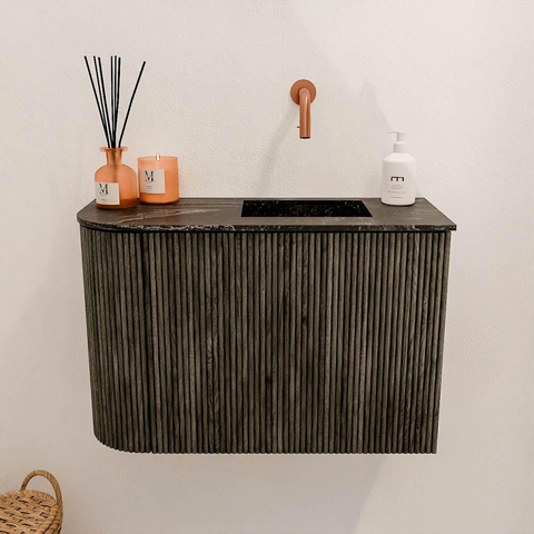 Mondiaz JOYA-DLUX 61.6cm toiletmeubel - ronding links kleur Shadow - Wastafel FAYE positie Rechts Zonder kraangat kleur Lava. SW1422859