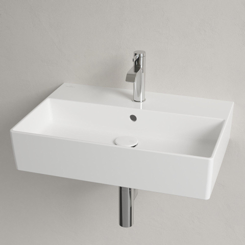Villeroy & Boch memento 2.0 wastafel - 600x420mm - 1 kraangat - met overloop CeramicPlus - White Alpine (glans wit) SW336056