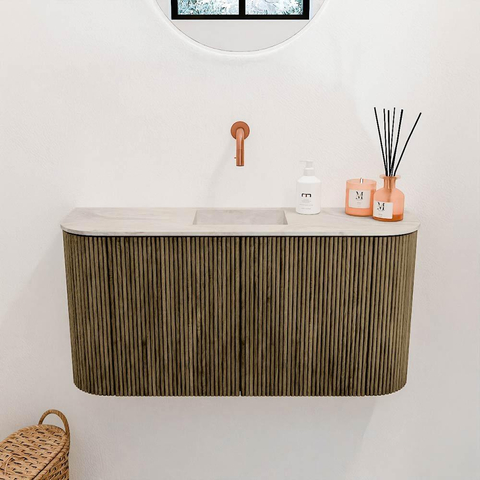 Mondiaz JOYA-DLUX 83.2cm meuble de salle de bains - arrondis gauche et droite couleur Dusk - Vasque FAYE position Milieu Sans trou de robinet couleur Ostra. SW1423466