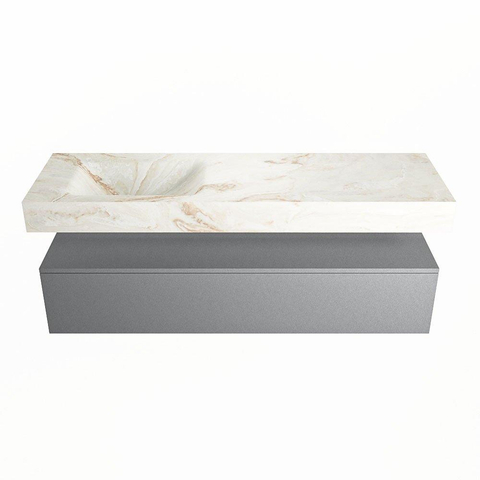 Mondiaz ALAN-DLUX Ensemble de meuble - 150cm - meuble Plata mat - 1 tiroir - Lavabo Cloud Frappe suspendu - vasque Gauche - 1 trou de robinet SW805221