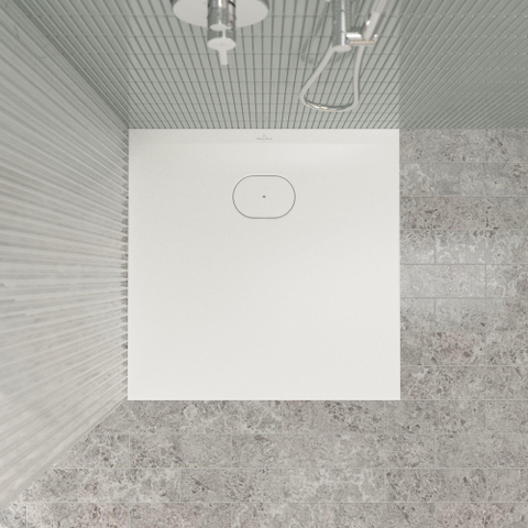 Villeroy & Boch Ecora douchebak - 80x80x3.5cm - afvoer korte zijde - stone white (wit) SW1559020