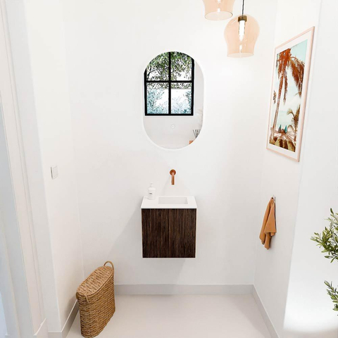 Mondiaz JOYA 40cm meuble de toilette - couleur Walnut - Vasque FAYE position Droite Sans trou de robinet couleur Talc SW1421242