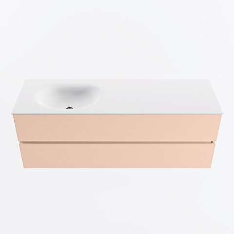 MONDIAZ VICA Ensemble meuble de salle de bains - 140cm - meuble bas rosee - 2 tiroirs - lavabo moon gauche - sans trous de robinet - version haute 60cm - talc SW1080386
