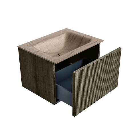 MONDIAZ KURVE-DLUX Meuble de salle de bains 60 cm couleur Shadow avec 1 tiroir et 0 porte. Lavabo CLOUD Milieu 1 trou de robinet Saba. SW1433410