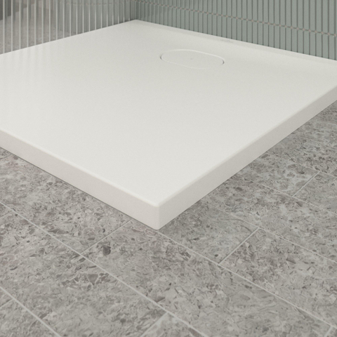 Villeroy & Boch Ecora douchebak - 80x80x3.5cm - afvoer korte zijde - stone white (wit) SW1559020