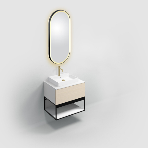 Clou Look at Me miroir – ovale – 45 x 100 cm – LED indirecte tout autour – Noir mat SW636634