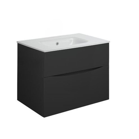 Crosswater Glide II ensemble de meubles de salle de bain - 70x45x52cm - 2 tiroirs sans poignée softclose - noir mat - sans trou de robinetterie - blanc SW892051