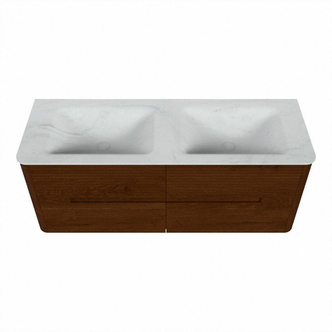 Mondiaz CIRO-DLUX Meuble de salle de bains - 130x45x50cm - Plan vasque Solid surface Opalo - 2 vasques Double - 2 trous de robinet - 4 tiroirs - Ruby SW1531651