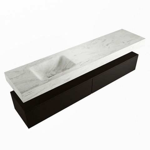Mondiaz ALAN-DLUX Ensemble de meuble - 200cm - meuble Urban mat - 2 tiroirs - Lavabo Cloud Opalo suspendu - vasque Gauche - 0 trous de robinet SW806226